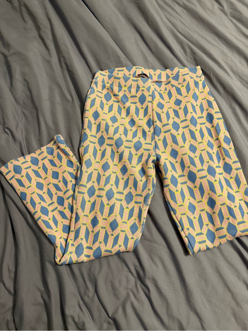 Zara Geometric Knit Pants — Blue, Pink & Yellow